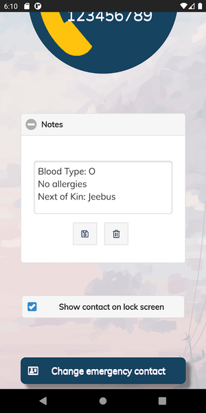 Lock Screen Emergency Contact - Image screenshot of android app