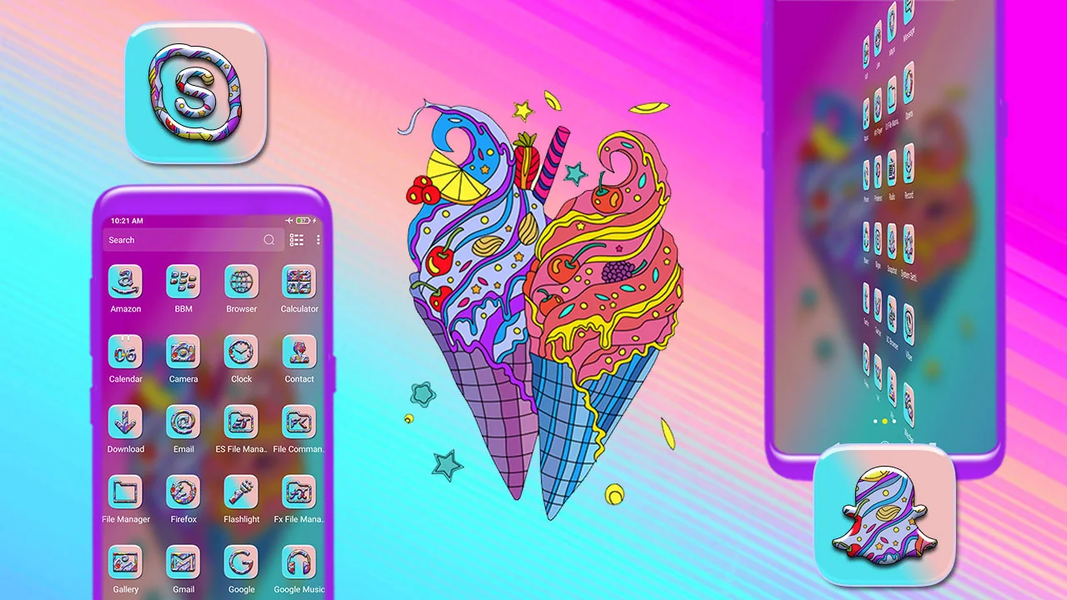 Colorful Ice Cream Cones Theme - عکس برنامه موبایلی اندروید