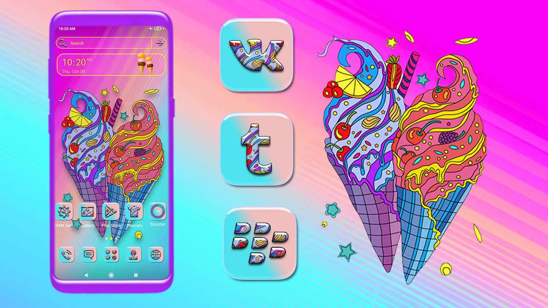 Colorful Ice Cream Cones Theme - عکس برنامه موبایلی اندروید