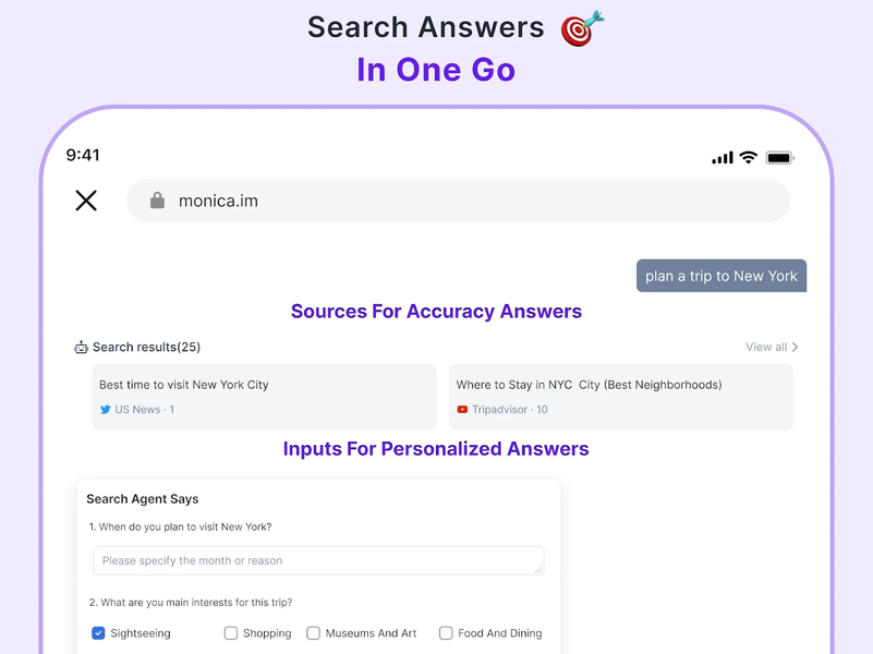Monica AI: Deep Chat & Search - عکس برنامه موبایلی اندروید