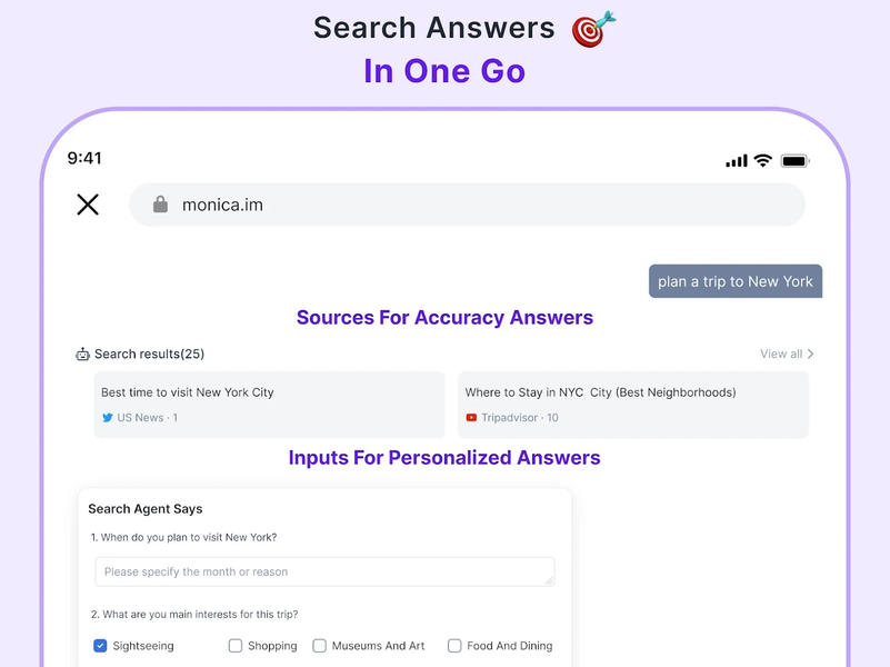Monica AI: Deep Chat & Search - عکس برنامه موبایلی اندروید