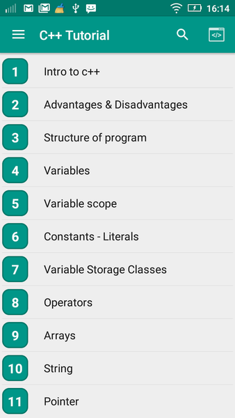 C++ Tutorial - Image screenshot of android app