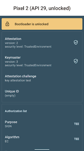 Key Attestation Demo - Image screenshot of android app