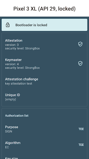 Key Attestation Demo - Image screenshot of android app
