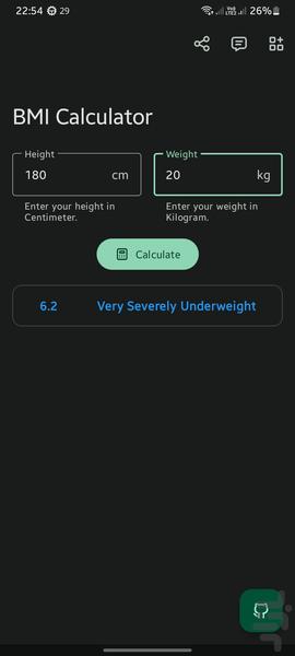 ماشینحساب BMI (شاخص توده بدنی) - عکس برنامه موبایلی اندروید