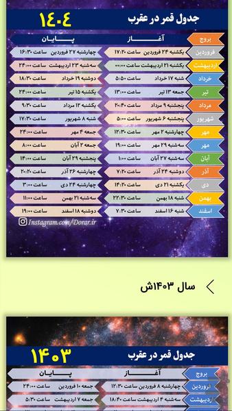 تقویم قمر در عقرب ۱۴۰۴ - عکس برنامه موبایلی اندروید