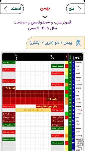 تقویم قمر در عقرب ۱۴۰۵ - عکس برنامه موبایلی اندروید