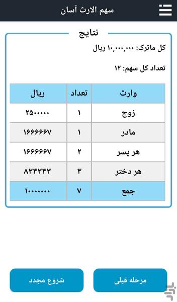 سهم الارث آسان - عکس برنامه موبایلی اندروید