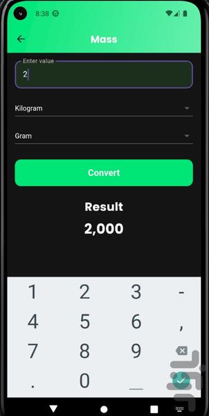 تبدیل واحدها - عکس برنامه موبایلی اندروید