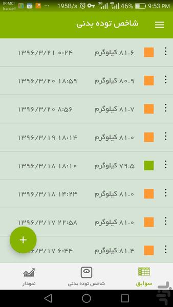 شاخص توده بدنی - ثبت تغییرات وزن - عکس برنامه موبایلی اندروید