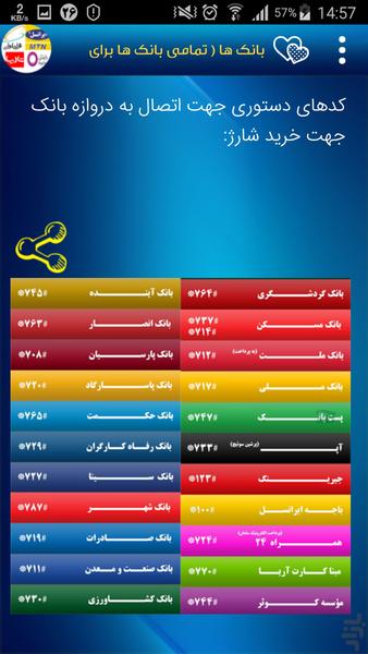 کدبانک اپراتور ها - عکس برنامه موبایلی اندروید