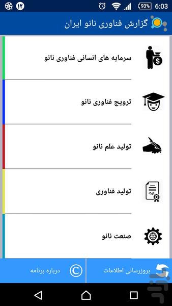 گزارش فناوری نانو ایران - عکس برنامه موبایلی اندروید