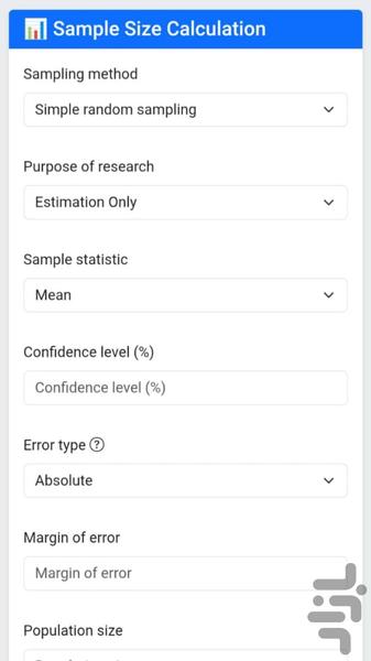 محاسبهگر اندازه نمونه - عکس برنامه موبایلی اندروید