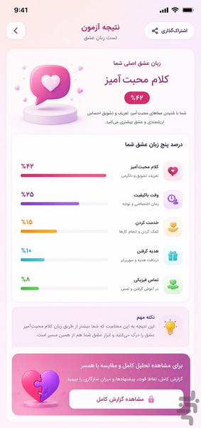 عشقپلاس | تست زبان عشق و مقایسه زوج - عکس برنامه موبایلی اندروید