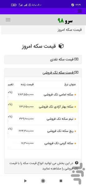 قیمت سکه امروز - عکس برنامه موبایلی اندروید