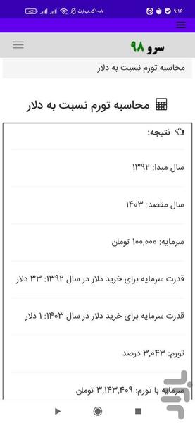 محاسبه تورم نسبت به دلار - Image screenshot of android app