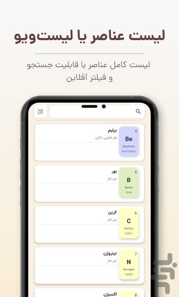 عنصرستان | جدول تناوبی عناصر شیمیایی - Image screenshot of android app