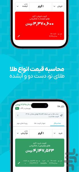 محاسبه قیمت طلا - تخمین زن - عکس برنامه موبایلی اندروید