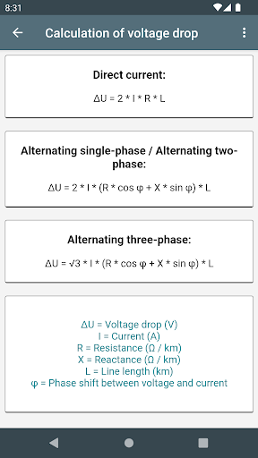 Electrical Calculations - عکس برنامه موبایلی اندروید