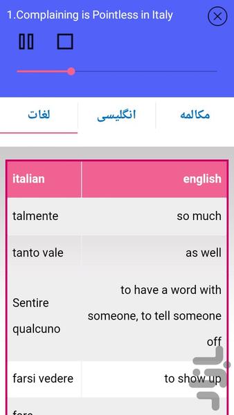 آموزش زبان ایتالیایی پیشرفته - عکس برنامه موبایلی اندروید