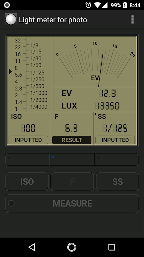 Light meter for photography - Image screenshot of android app