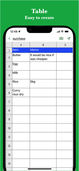Simple Table - Note as table - Image screenshot of android app