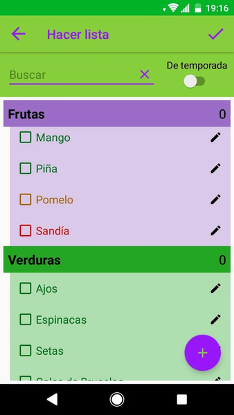 Seasonal shopping list - Image screenshot of android app