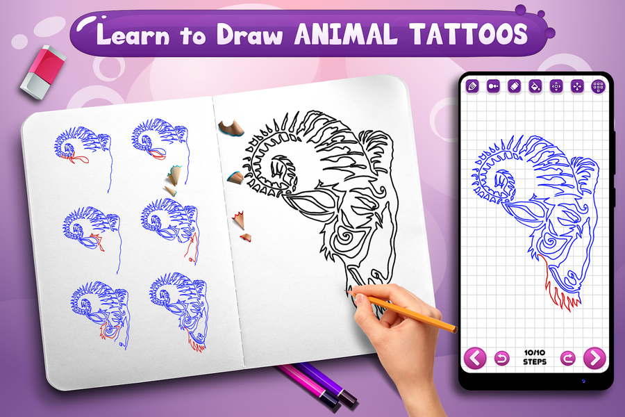 Learn to Draw Animal Tattoos - Image screenshot of android app