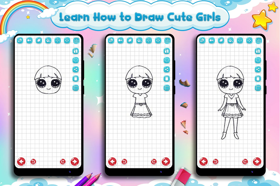 Learn to Draw Cute Girls - عکس برنامه موبایلی اندروید