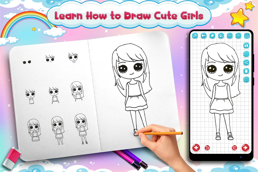 Learn to Draw Cute Girls - Image screenshot of android app