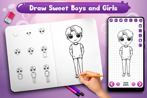 Learn to Draw Cute Girls Boys - Image screenshot of android app