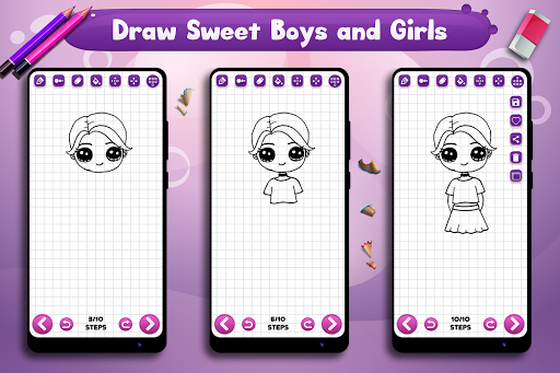 Learn to Draw Cute Girls Boys - عکس برنامه موبایلی اندروید