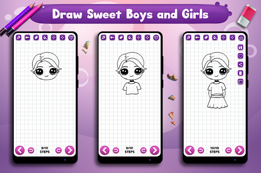 Learn to Draw Cute Girls Boys - Image screenshot of android app