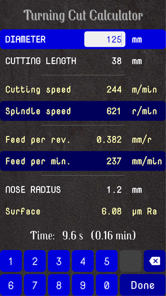 Turning Cut Calculator - عکس برنامه موبایلی اندروید