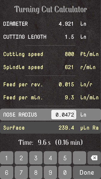 Turning Cut Calculator - عکس برنامه موبایلی اندروید