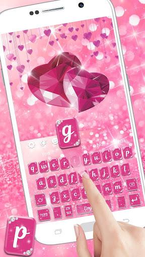 Pink Diamond Glitter Heart Keyboard Theme - Image screenshot of android app