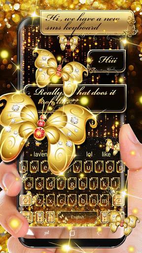 SMS Gold Butterfly Shining Keyboard Theme - Image screenshot of android app