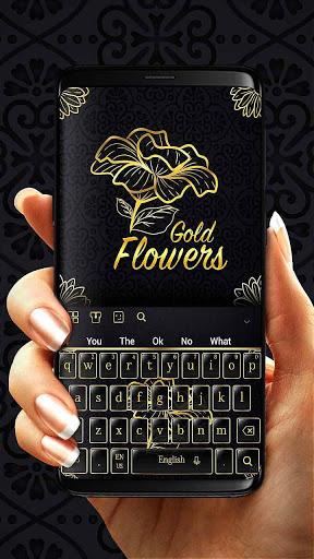 Gold Flowers Black Keyboard - عکس برنامه موبایلی اندروید