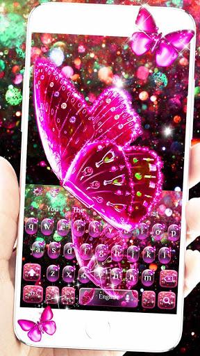 Pink Glitter Butterfly Keyboard Theme - Image screenshot of android app