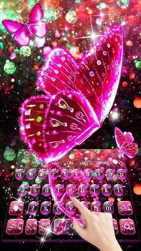 Pink Glitter Butterfly Keyboard Theme - Image screenshot of android app