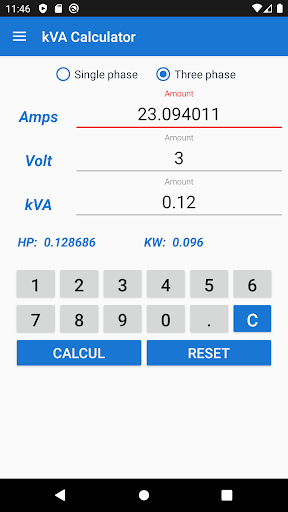 kVA (Single and Three Phase) - Image screenshot of android app