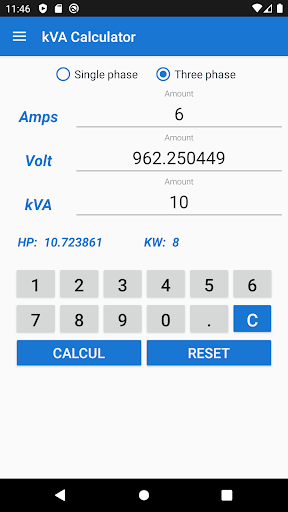 kVA (Single and Three Phase) - عکس برنامه موبایلی اندروید