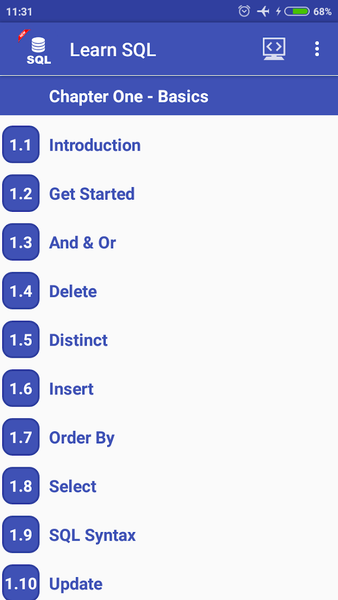 Learn SQL - عکس برنامه موبایلی اندروید