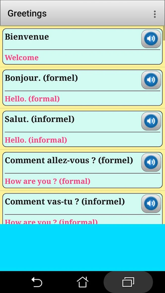 French phrasebook and phrases - Image screenshot of android app