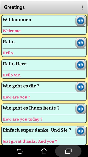 German phrasebook and phrases - Image screenshot of android app