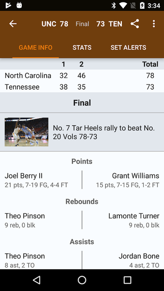 Sports Alerts- NCAA Basketball - Image screenshot of android app
