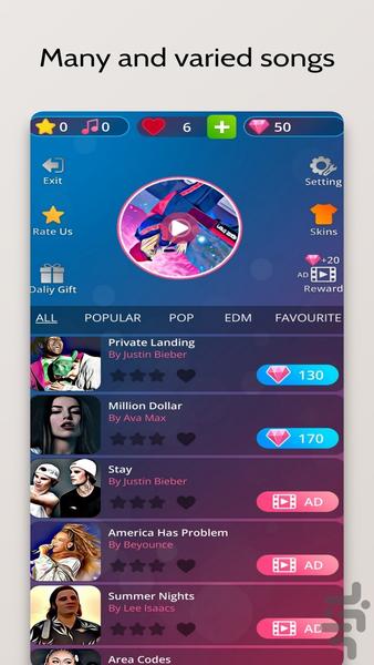 پیانو موزیک ۶:آهنگ های داغ - Gameplay image of android game
