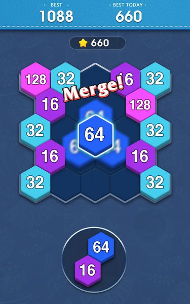 Merge Block - 2048 Hexa puzzle - Gameplay image of android game