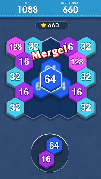 Merge Block - 2048 Hexa puzzle - Gameplay image of android game