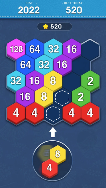 Merge Block - 2048 Hexa puzzle - Gameplay image of android game